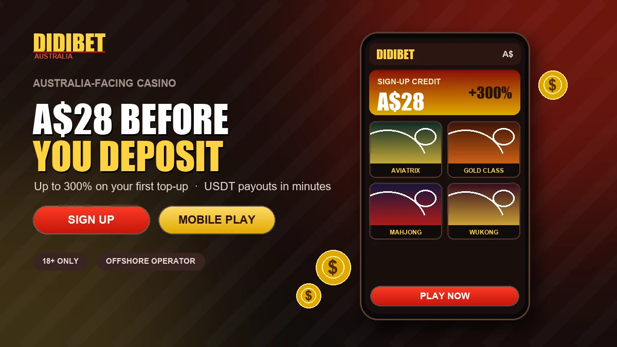 Didibet Australia casino lobby on desktop and mobile